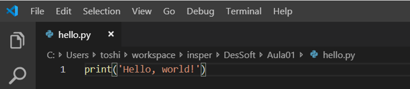 Código com "hello world"