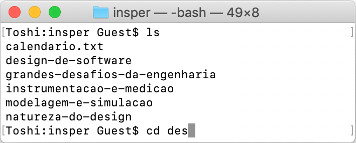 Digitando apenas <code>cd</code> e o começo do nome da pasta