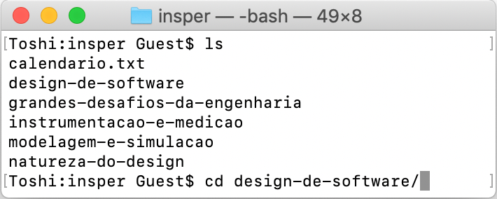 O terminal completa o nome da pasta quando não há ambiguidade