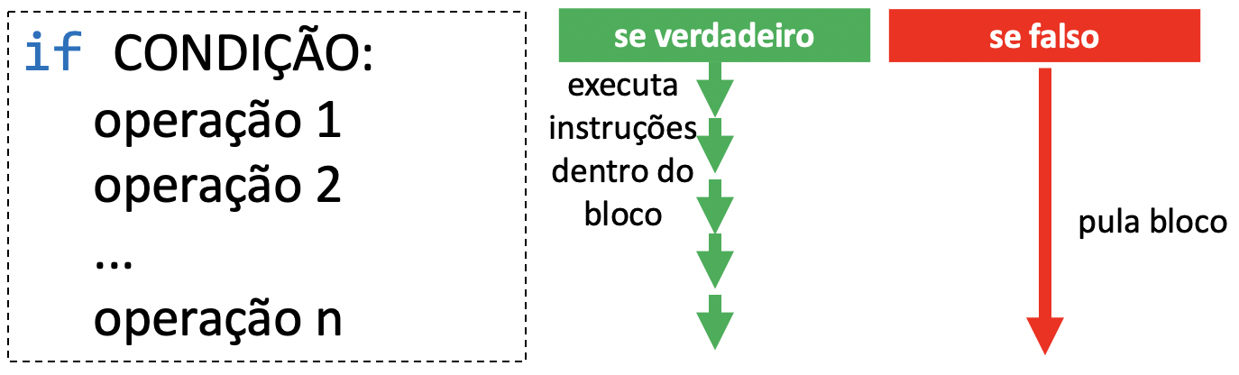 O <code>if</code> executa o bloco se a condição for verdadeira