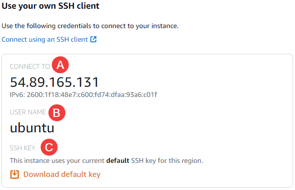 Informações para acesso SSH