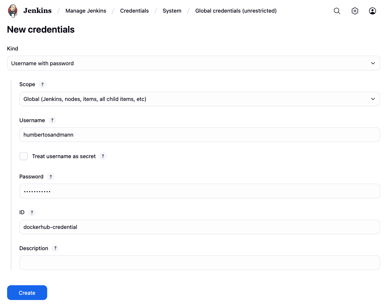 Adicionar credenciais do Docker Hub